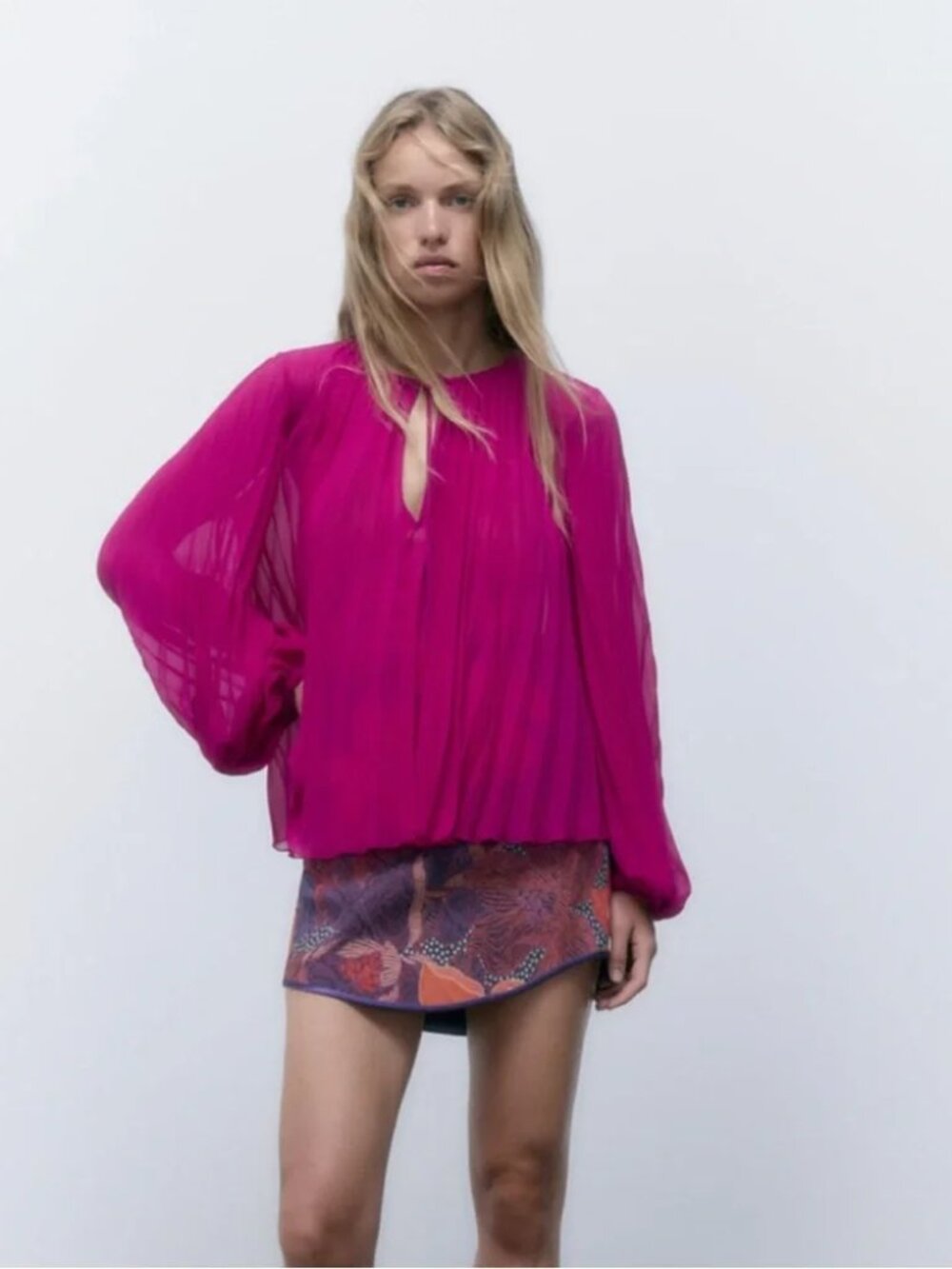 Zara Pink Pleated Blouse XXL